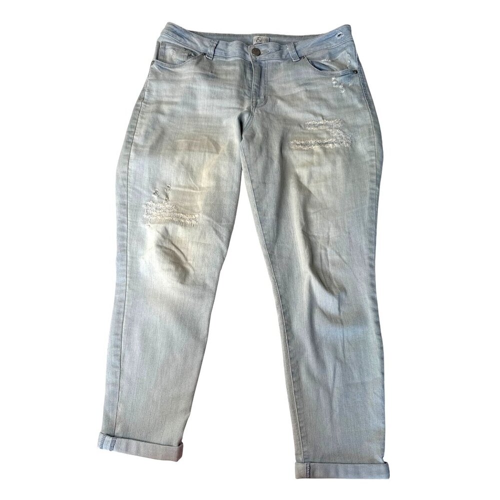 S & Co. Womens Cotton Blend Light Blue Distressed Straight-Leg Jeans Size 12
